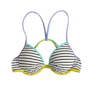 Victoria’s  Secret Bikini Top Size 34B White Multicolour Striped Padded‎ Strappy